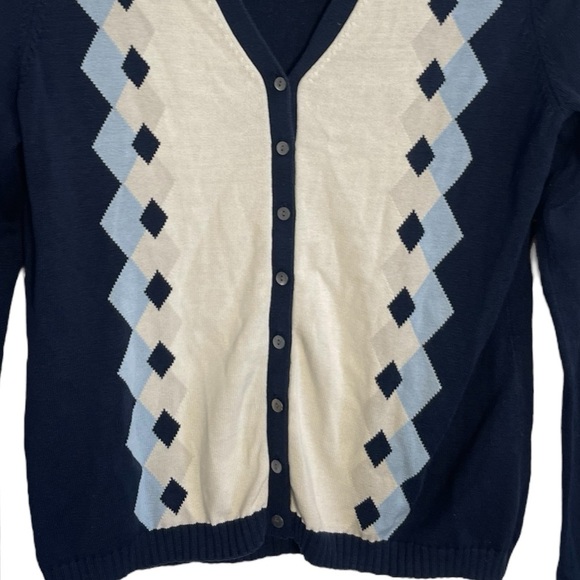 Brooks Brothers Argyle Cardigan Sweater V-Neck Silk Blend Size Medium - Picture 3 of 10